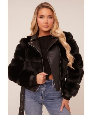 Rebellious Fashion Faux Fur Lined Biker Jacket - Black