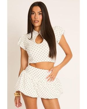 Rebellious Fashion Keyhole Top And Puffball Mini Skirt Co-Ord Set - White