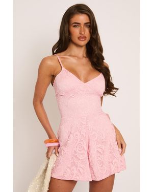 Rebellious Fashion Lace Cami Playsuit - Pink