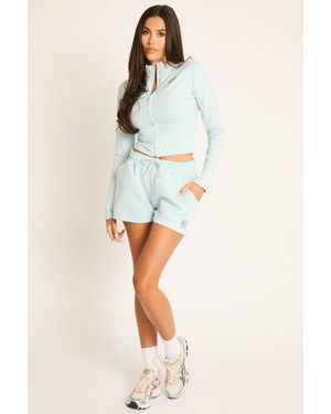 Rebellious Fashion Embroidered Swirl Detail Sweat Shorts - Blue
