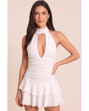 Rebellious Fashion Textured Plunge Neck Flippy Playsuit - Pink