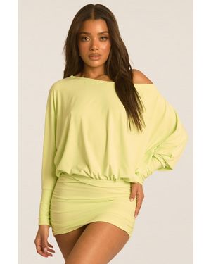 Rebellious Fashion Lime Batwing Bardot Mini Dress - Yellow