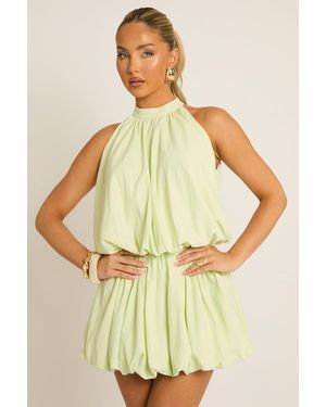 Rebellious Fashion Poplin Puffball Mini Dress - Yellow