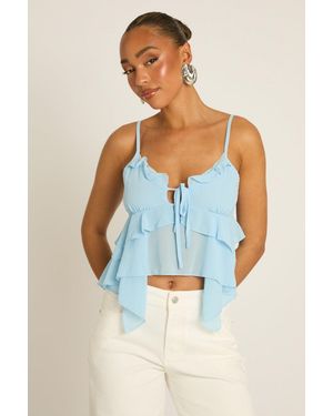 Rebellious Fashion Ruffle Front Cami Top - Blue