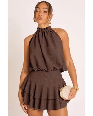 Rebellious Fashion Textured Flippy Playsuit - Brown