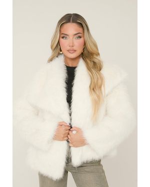 Rebellious Fashion Faux Fur Waterfall Long Sleeves Cropped Coat - Natural
