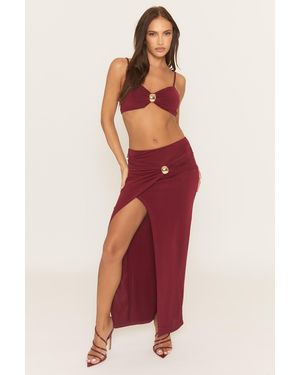 Rebellious Fashion Wine Trim Top And Maxi Skirt Co-Ord - Red