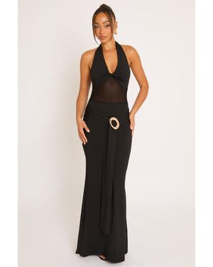 Rebellious Fashion Semi Sheer Trim Detail Maxi Dress - Natural