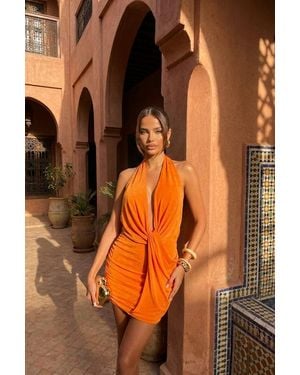 Rebellious Fashion Wrap Front Halter Mini Dress - Orange