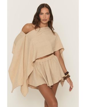 Rebellious Fashion Linen Look Asymmetric Top And Skort Co-Ord Set - Natural