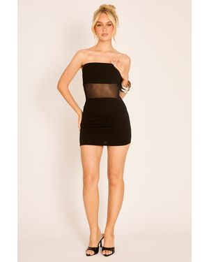 Rebellious Fashion Mesh Insert Bandeau Mini Dress - Black