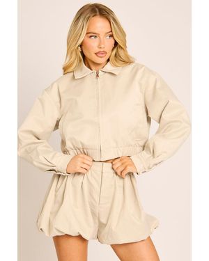 Rebellious Fashion Cropped Zip Through Bomber Jacket - Natural