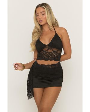 Rebellious Fashion Lace Detail Crop Top And Mini Skirt Co-Ord Set - Black