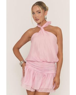 Rebellious Fashion Halterneck Ruffle Playsuit - Pink