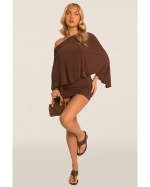 Rebellious Fashion Asymmetric Batwing Mini Dress - Natural