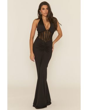 green emerald velvet dress Black Gathered Mesh Panel Cut Out Mini Dress | Mini Dress