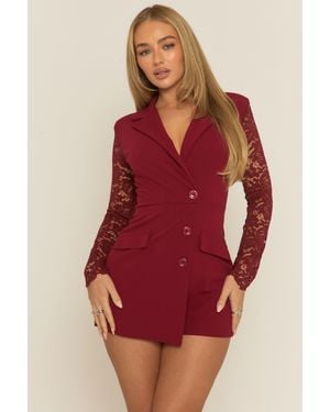 Rebellious Fashion Lace Sleeve Tailored Blazer Playsuit