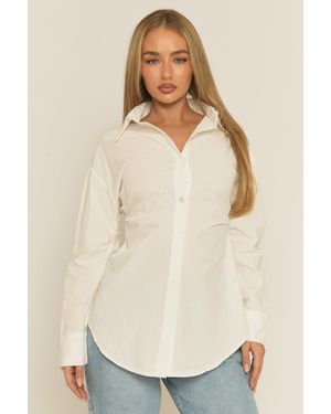 Rebellious Fashion Cinched Waist Long Sleeve Shirt - Natural
