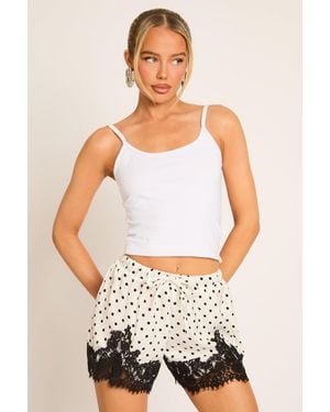 Rebellious Fashion Satin Lace Trim Shorts - White