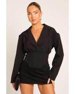 Rebellious Fashion Tailored Corset Detail Shirt - Black