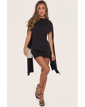 Rebellious Fashion Gathered Cape Mini Dress - Black