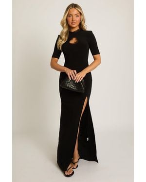 Rebellious Fashion Split Front Shoulder Pad Maxi Dress - Black