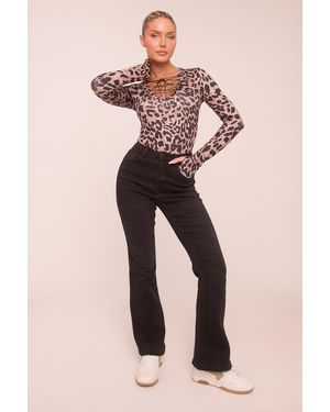 Rebellious Fashion High Waist Kick Flare Denim Jeans - Pink