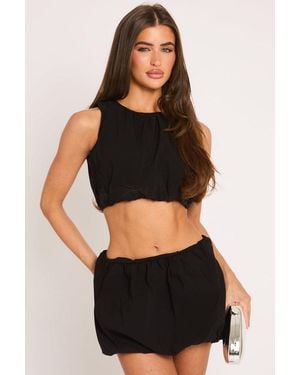 Rebellious Fashion Puffball Crop Top And Skirt Co-Ord Set - Black