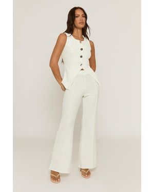 Rebellious Fashion Button Waistcoat And Wide Leg Trouser Co-Ord Set - Natural