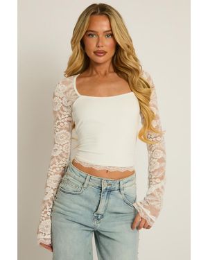 Rebellious Fashion Lace Sleeve Long Sleeve Top - White
