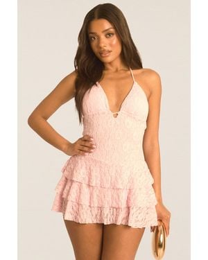 Rebellious Fashion Lace Ruffle Skort Playsuit - Pink