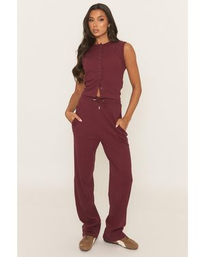 Rebellious Fashion Button Front Top And Trouser Loungewear Co-Ord Set - Red