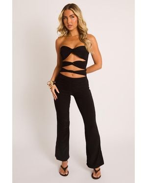 Rebellious Fashion Bandeau Cut Out Knot Detail Jumpsuit - Black