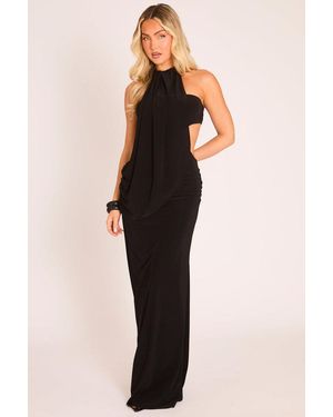 Rebellious Fashion Drape High Neck Maxi Dress - Black