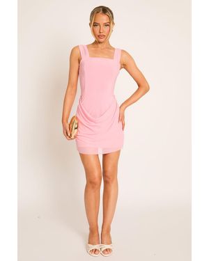 Rebellious Fashion Mesh Drape Front Mini Dress - Pink