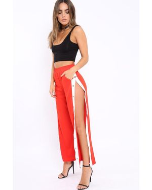 Rebellious Fashion Side Popper Stripe Trousers - Red