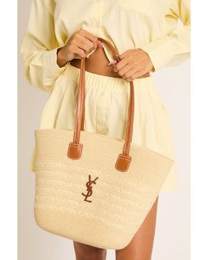 Rebellious Fashion Woven Logo Detail Tote Bag - Natural