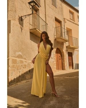 Rebellious Fashion Split Hem Drape Maxi Dress - Natural