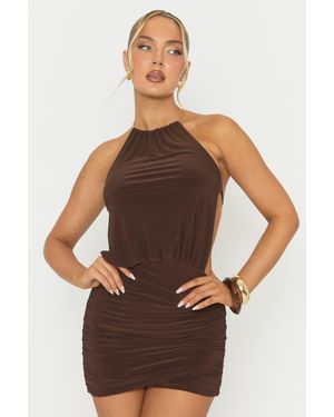 Rebellious Fashion Chocolate Trim Mini Dress - Brown