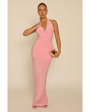 Rebellious Fashion Halterneck Tie Back Maxi Dress - Pink
