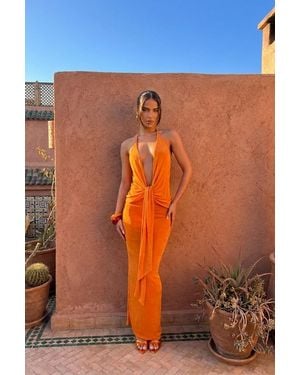 Rebellious Fashion Knot Front Top And Maxi Skirt Co-Ord Set - Orange