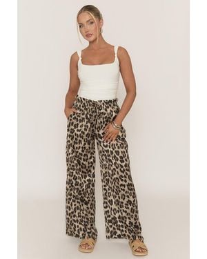 Rebellious Fashion Leopard Print Wide Leg Trousers - Brown