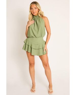 Rebellious Fashion Textured Flippy Playsuit - Green