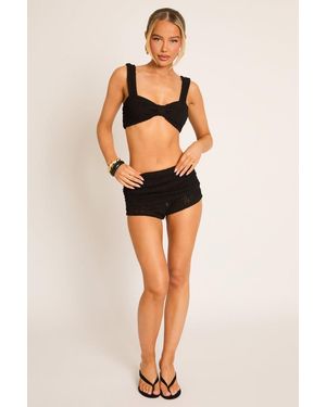Rebellious Fashion Textured Bralet Top And Fold Over Shorts Co-Ord Set - Black