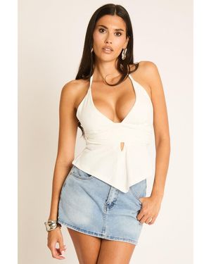 Rebellious Fashion Plunge Halterneck Top - White