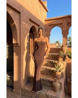 Rebellious Fashion Bandeau Drape Detail Maxi Dress - Brown