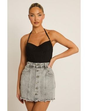 Rebellious Fashion Button Front Denim Skort - Grey