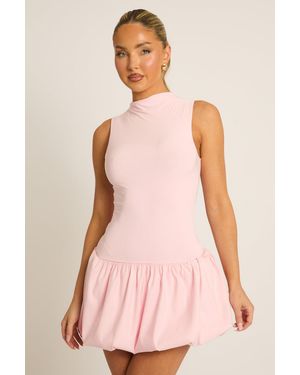 Rebellious Fashion High Neck Puffball Mini Dress - Pink
