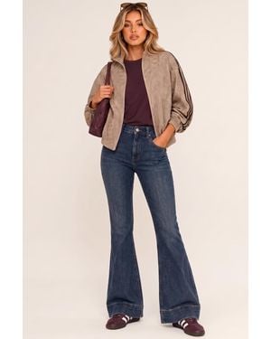 Rebellious Fashion Stretch Denim Mid Waist Flared Jeans - Blue
