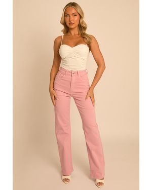 Rebellious Fashion Stretch Denim Wide Leg Jeans - Natural